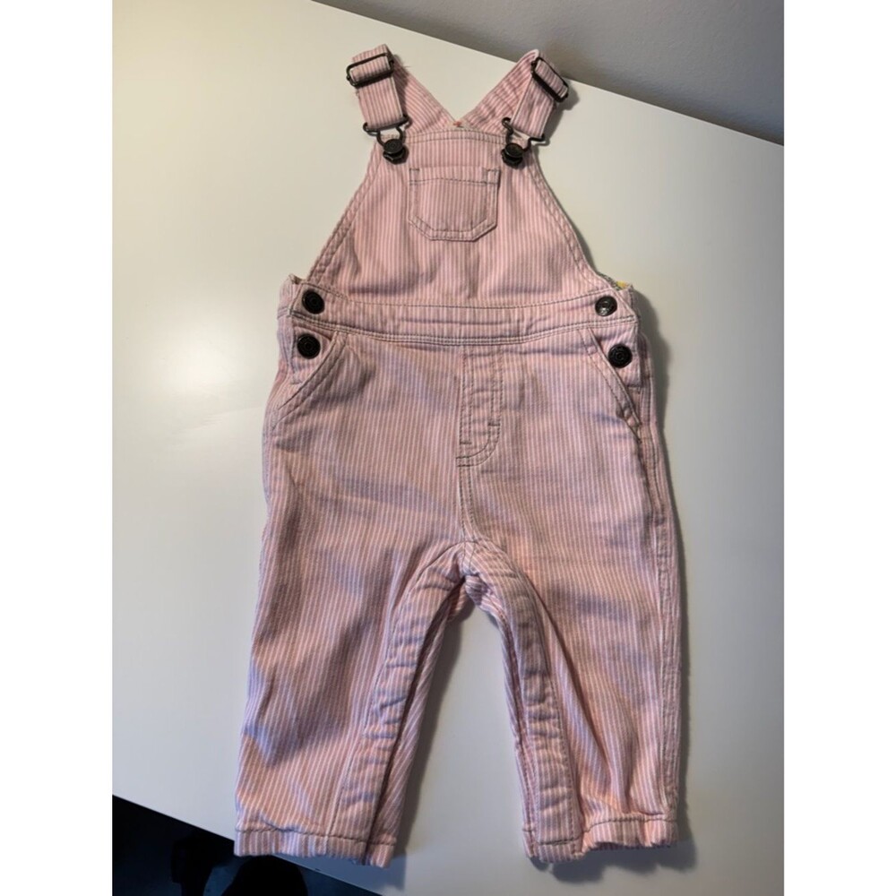 Baby Boden Baby Girl Pink Pin Striped Long Overalls Bibs with Stretch 6-9m